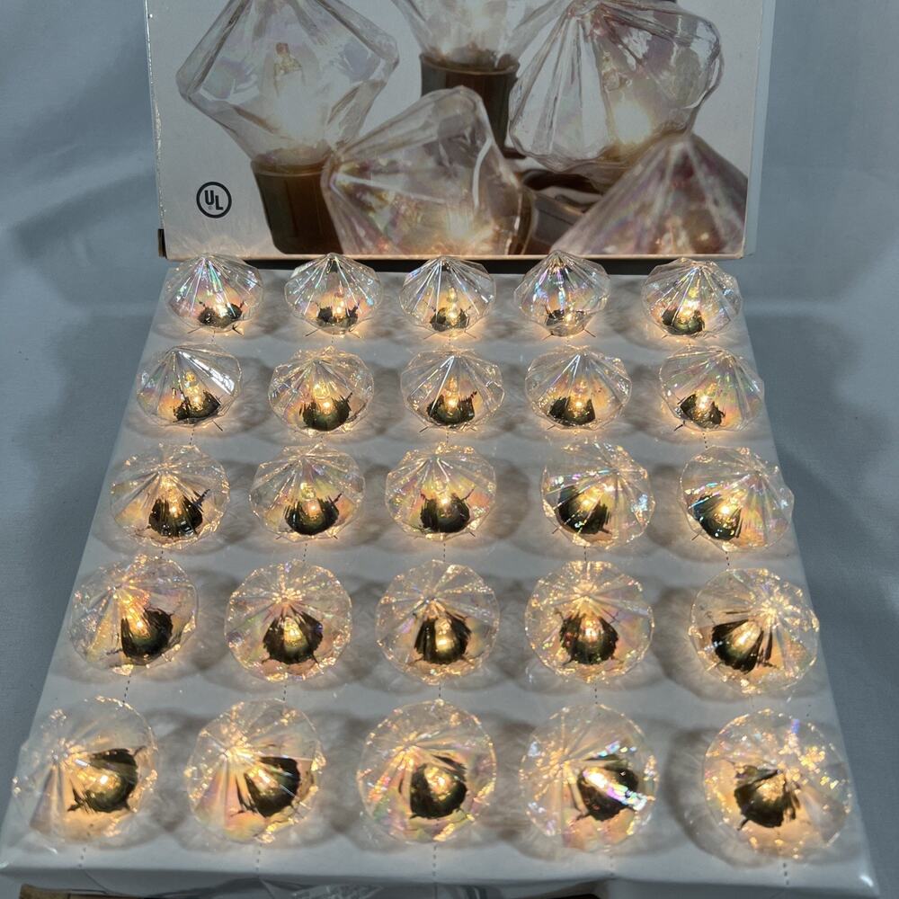 Vintage Jewel Diamond Light Set String Clear Iridescent Christmas Party Room
